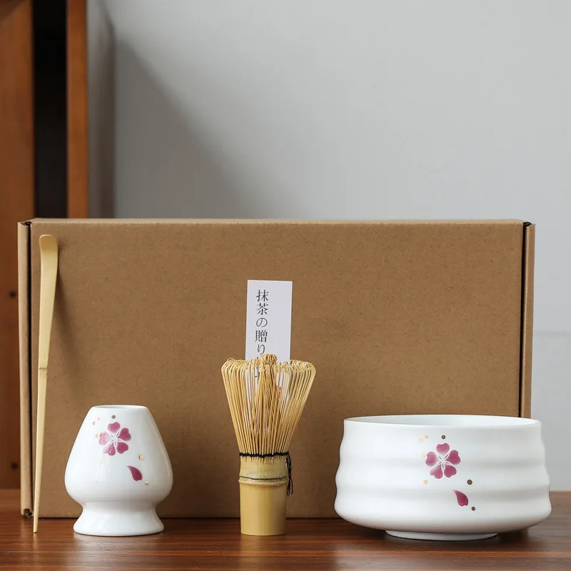 

Tiitee Floral Matcha Bowl Set Hand made Glazed Pottery Ceramic Sakura Chawan Japanese Tea Cup, Multiple