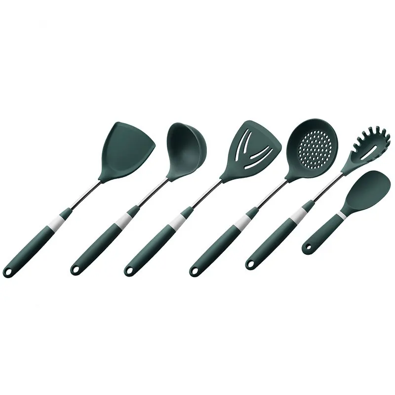 

Silicone Cooking Utensil Set, BPA Free 6pcs Pack Heat Resistant Kitchen Set with stainless steel Handle