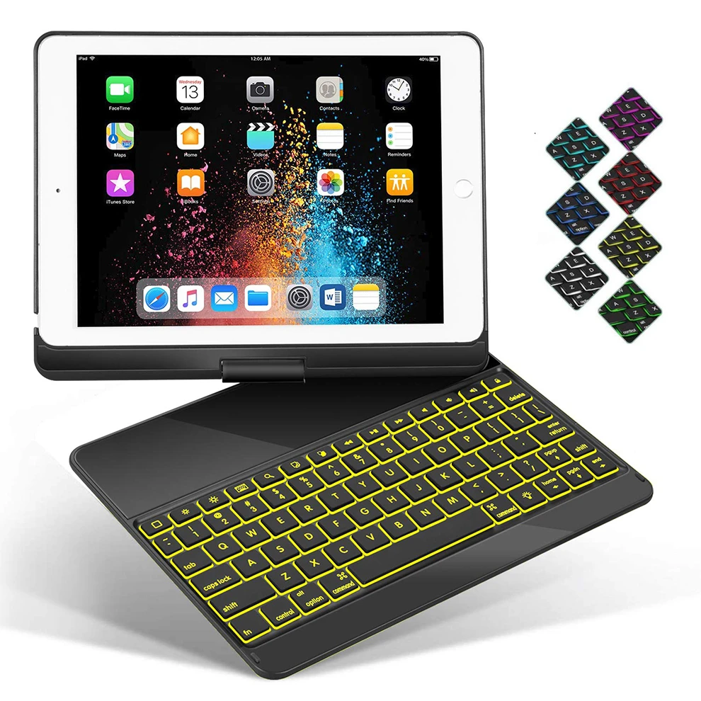

SeenDa Wireless Bluetooth Keyboard Case 7 colors for Tablet 360 Rotating Keyboard Case Cover for Pad 9.7 Auto Sleep, Black/pink