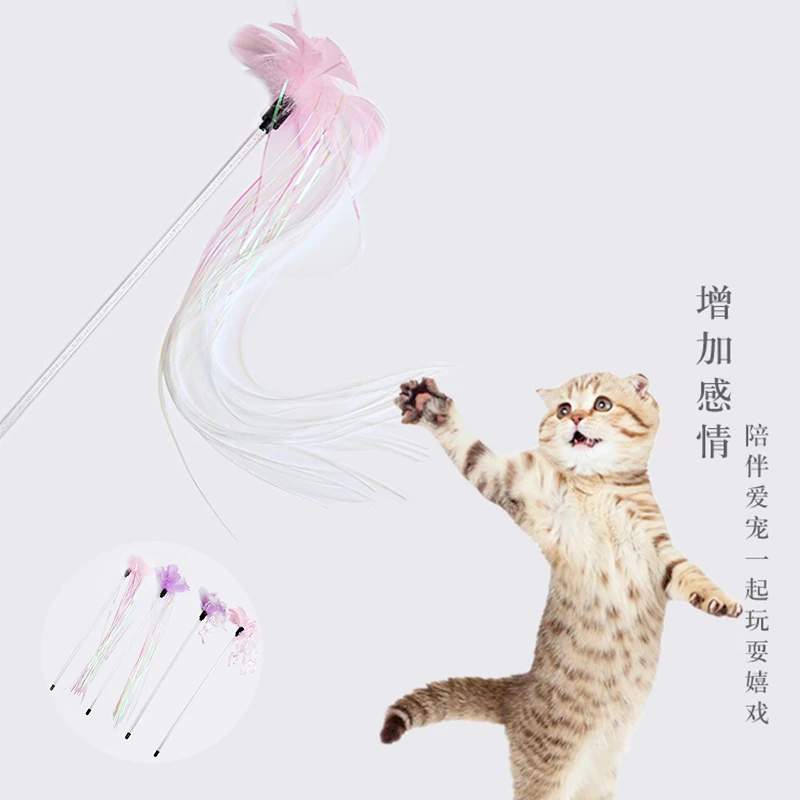 

Cat toy feather cat teaser colorful plastic strip interactive pet supplies, Picture