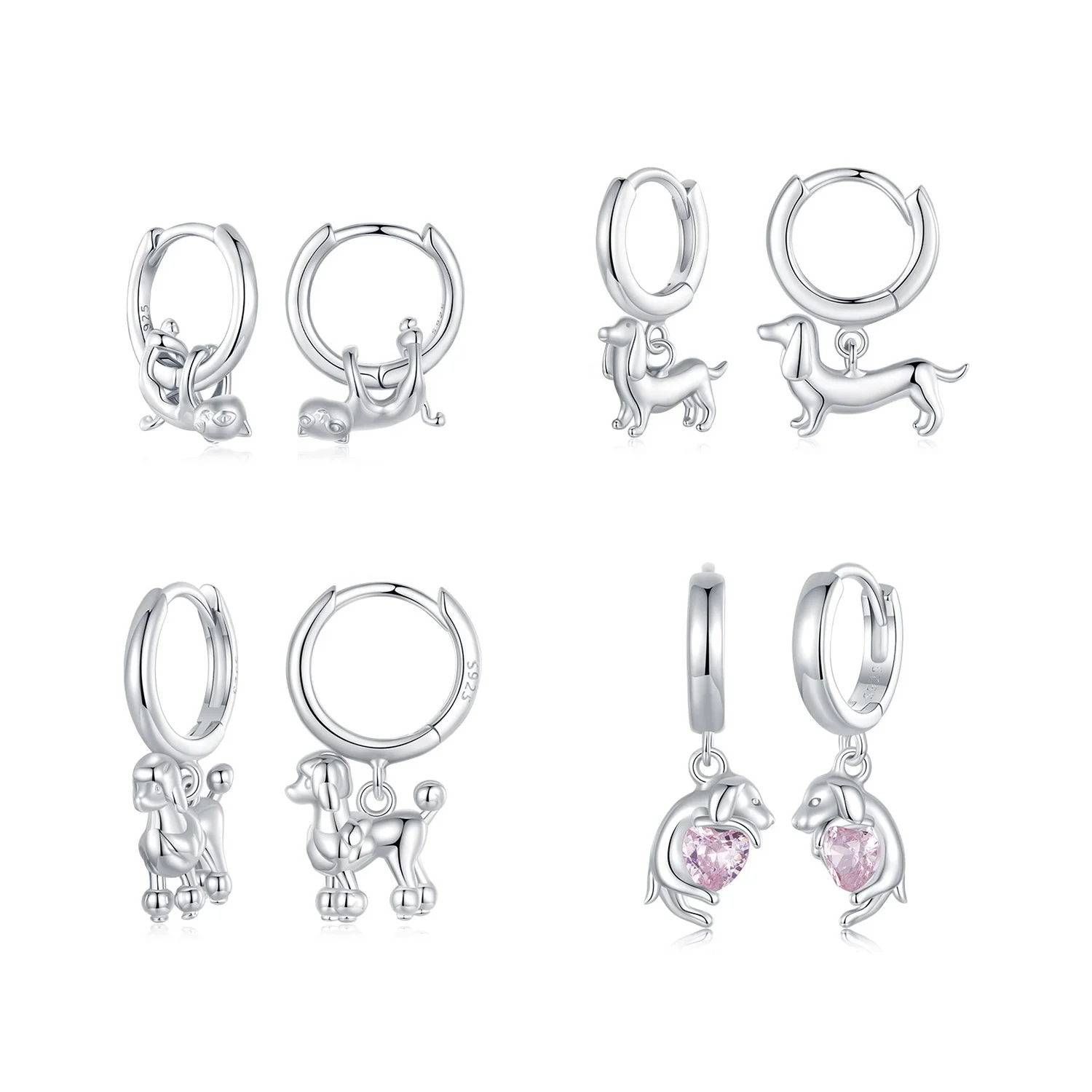 925 Sterling Silver Fashion Jewelry Earrings Fine Jewelry Zirconia Cute Animal Cat Dachshund Poodle Golden Retriever Earrings