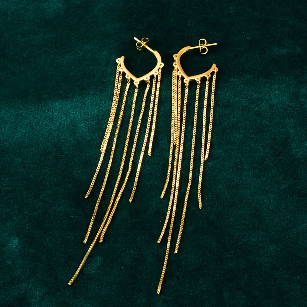 

Korean Minimalist Stainless Steel Hanging Fashion Jewelry Vintage Gold Color Stud Shiny Bar Long Tassel Drop Earrings for Women