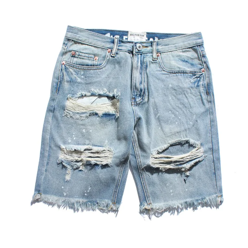

American short jeans men's summer popular light color men's hole denim shorts