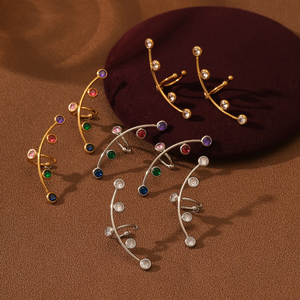 

Fashion 18k pvd gold plated hypoallergenic stainless steel earrings for women jewelry fancy colors rhinestone ear cuff earrings