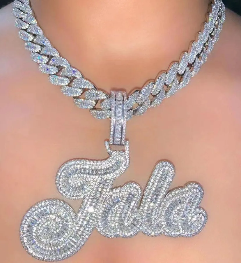 

Hip Hop Iced Out Custom Letter Jewelry Cuban Link Chain Bling Diamond CZ Custom Nameplate Letter Necklace Men and Women jewelry, Rose gold,silver