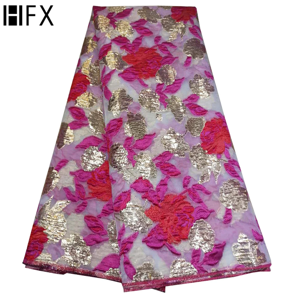 

HFX Guinea Jacquard Brocade fabric in Nigeria Embroidered French Tulle lace fabric for Wedding, Multicolor