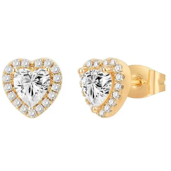 

Shiny Round Artificial Halo Earrings Heart Earrings for Women