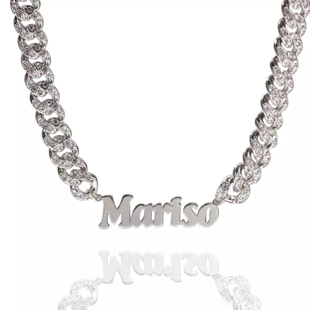 

Shangjie OEM Alloy Full Rhinestone Cuban Chain Necklace Custom Name Stainless Steel letter initial necklaces, Gold/sliver/rose gold