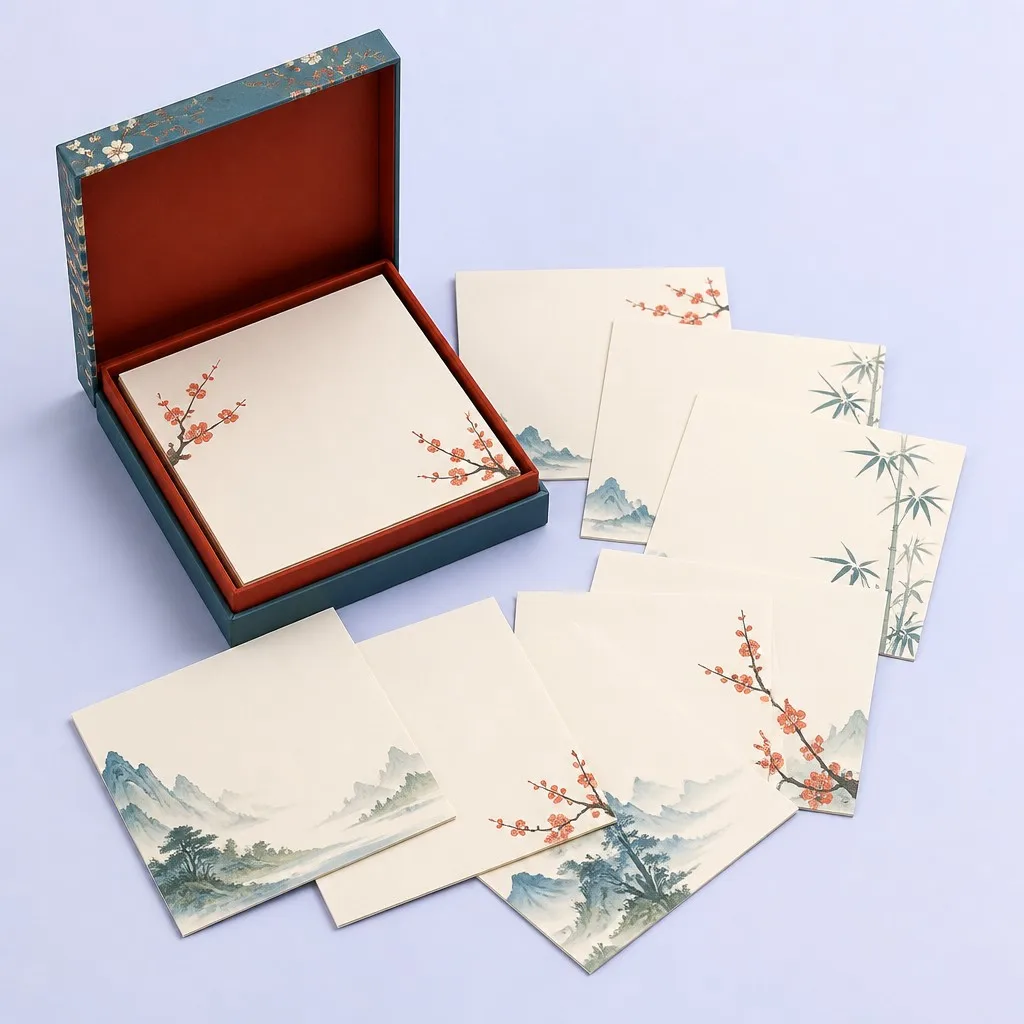 Open Teal Box with Cascading Illustrated Sheets