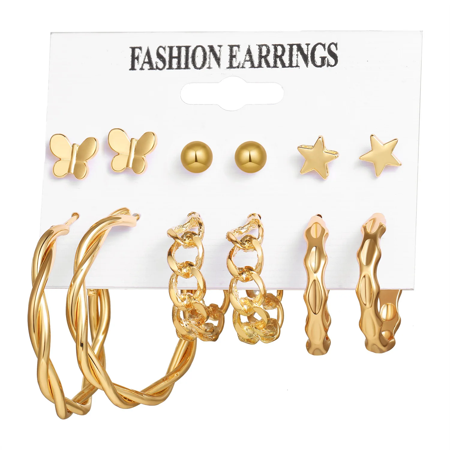 

Korean Vintage Gold 6 Pairs Earring Set with Pearl for Women, Gold/silver