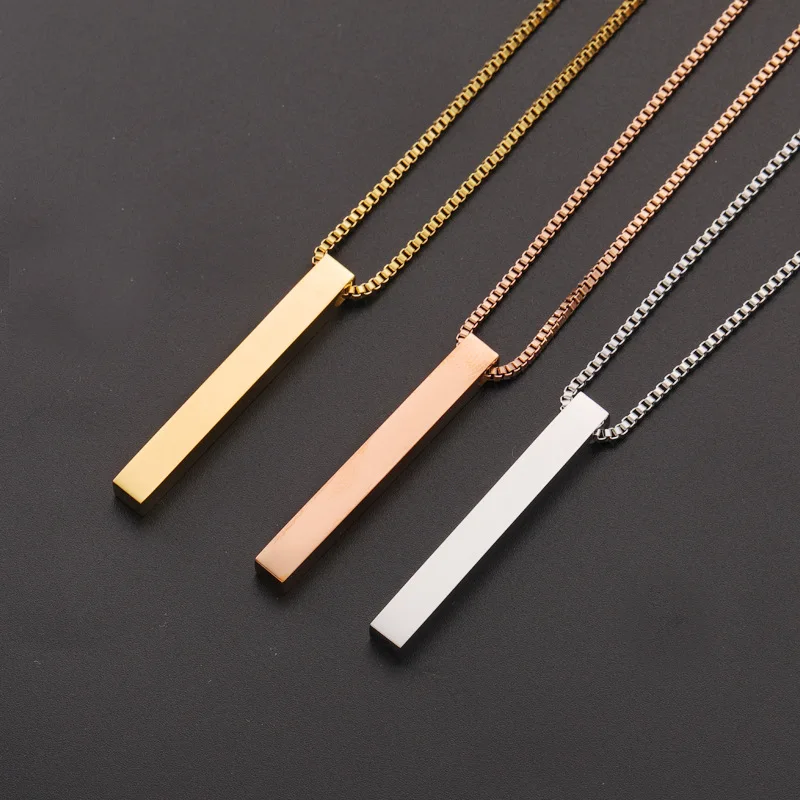 

Customized Vertical Bar Necklace Stainless Steel Simple Distorted Vertical Cuboid Bar Pendant Horizontal Bar Pendant Necklace