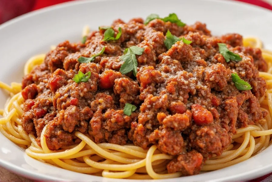 Ground beef cooking in a pan with spices