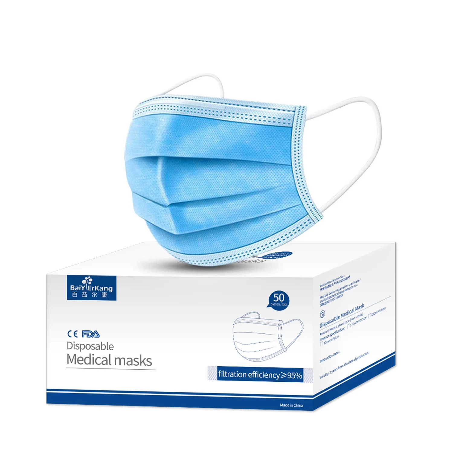 
Manufacturer CE Disposable 3Ply Medical Mask Waterproof 3 Ply Medical Face Mask 