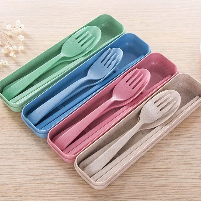 Natural Wheat Straw Biodegradable fork and spoon dinner set fork and spoon travel set