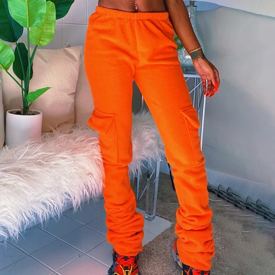 

Stacked Solid Pockets Sweatpants Women Autumn Winter Streetwear Casual Pants Workout Active Wear Trousers Female Outfits