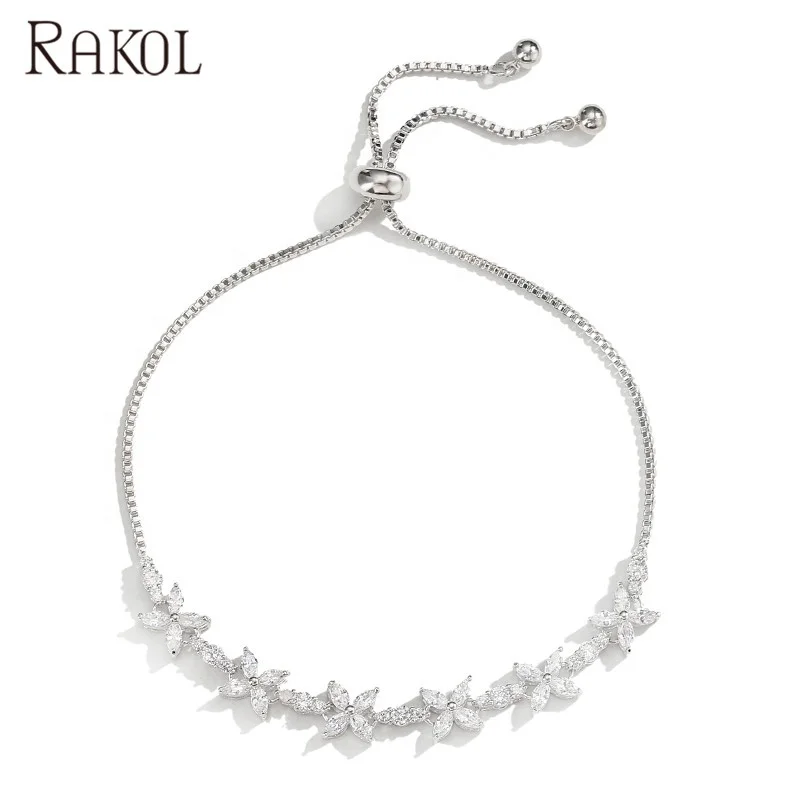 

RAKOL BP3050 Flower shaped adjustable cubic zirconia bracelet newest charm party jewellery for women, Picture shows