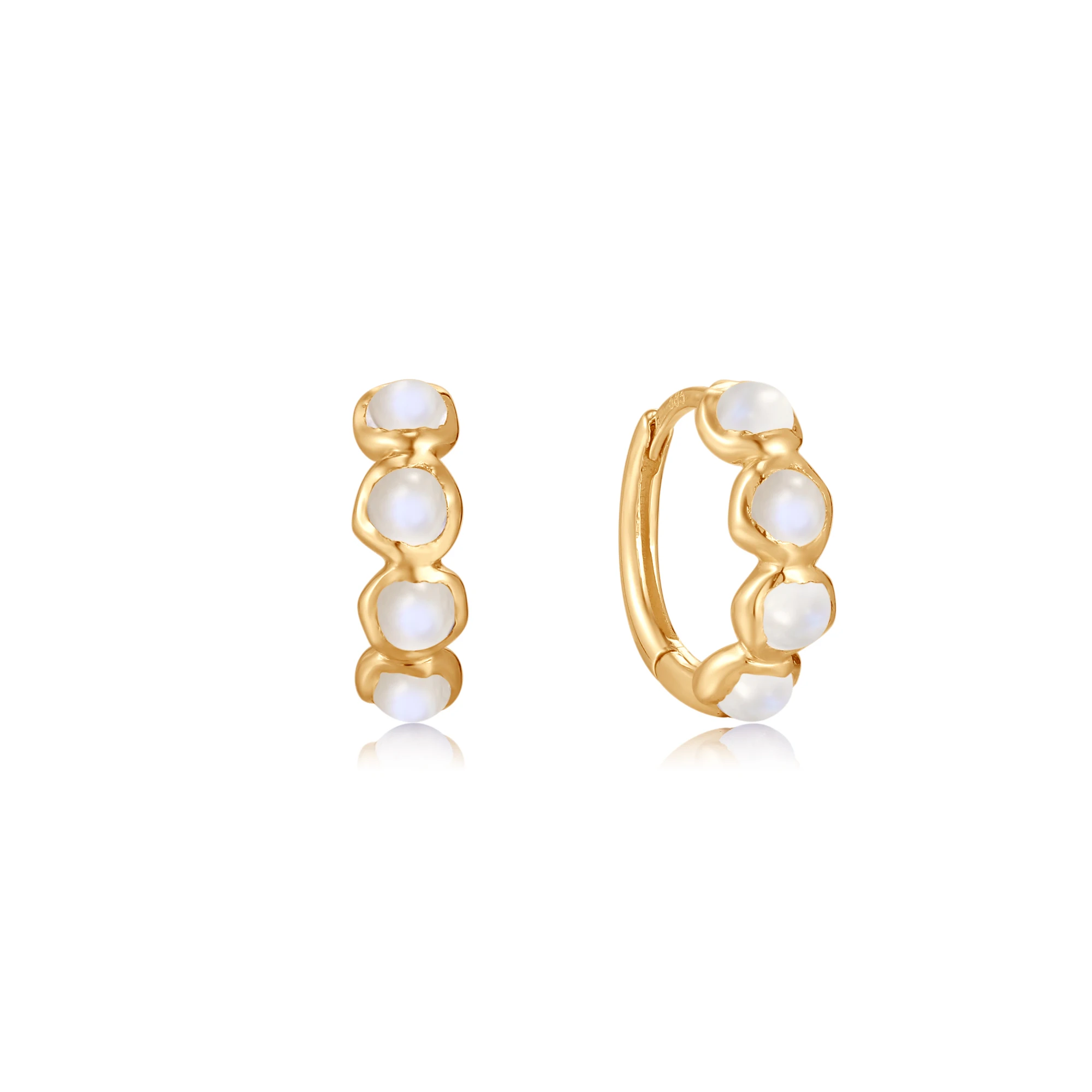 

585 Solid Gold Hollow Huggie Hoops Real Gold Oem Design 14k Gold Solid Moonstone Earrings