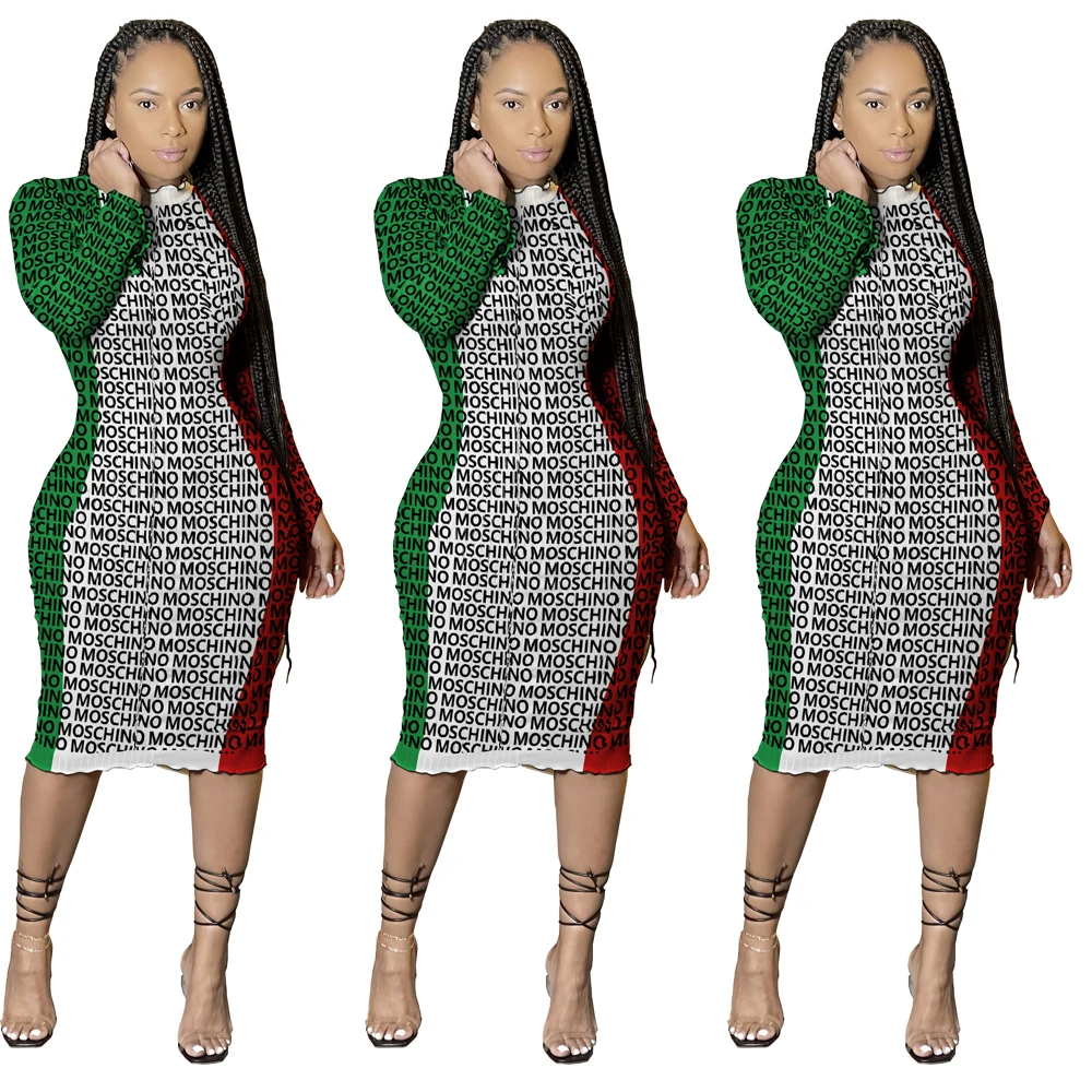 

BNQC8048 2021 high quality sexy long skirt high stretch print knit dress party bag hip skirt, Customized color