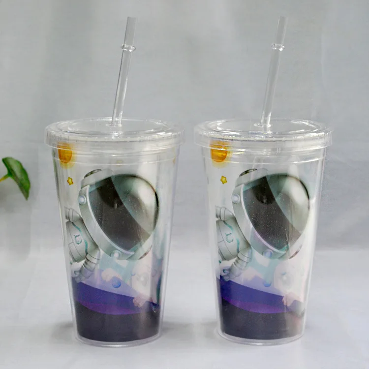 

Wholesale acrylic double wall tumbler plastic cups with straw