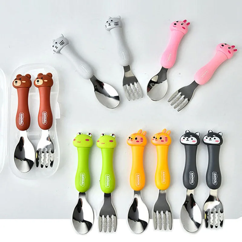 

Wholesale custom stainless steel Children's Tableware Set Two-piece gift cartoon kids spoon and fork set