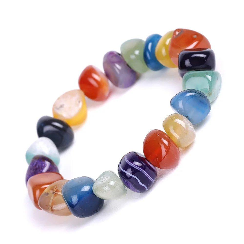 

Amazon hot selling explosion irregular conformal agate jewelery bracelet multi color boho gem natural stones bracelets, Natural color