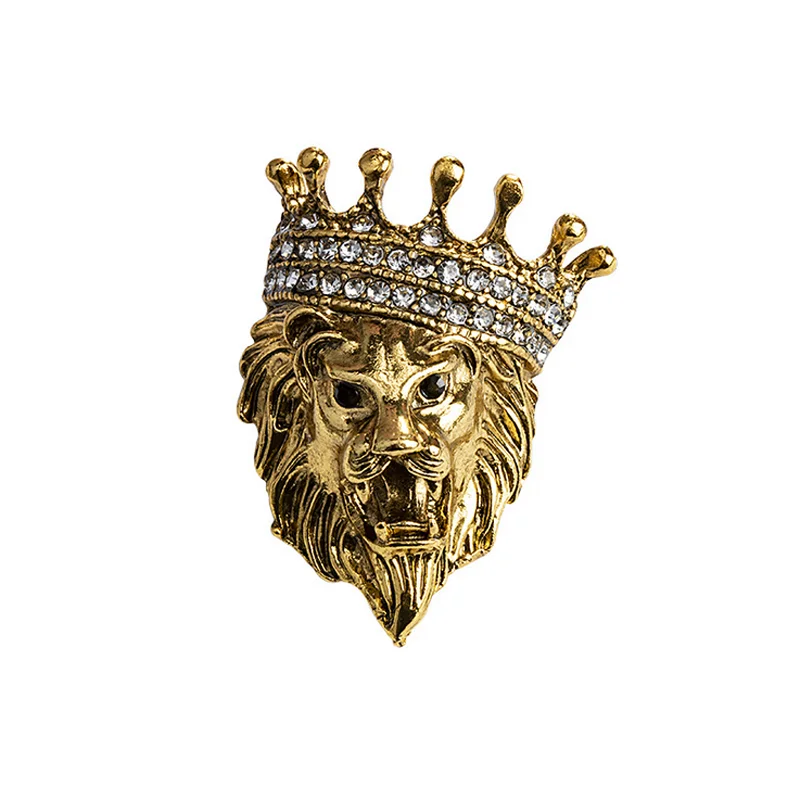 

Retro Vintage lapel pin brooches lion head encrusted drill pin male lady suit decorative medal crystal brooch pins