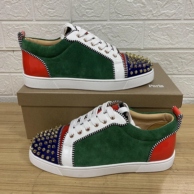 

Chris men style top quality rivet lace up flat red bottom colorful upper durable anti-slippery sneakers, Customized color