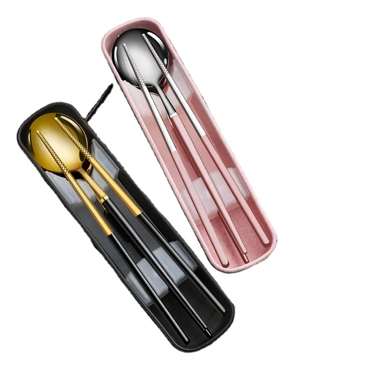 

Adult 2 piece set portable tableware spoon chopsticks reusable stainless steel cutlery set, Pink/blue/green/purple/black
