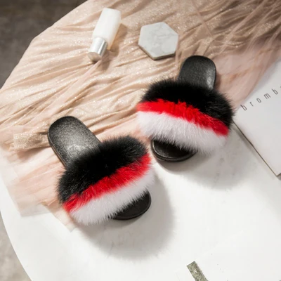 

fur bed slippers real fur slides fox fur slippers, Customized color