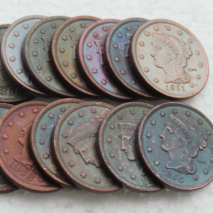 

US Large Cents Whole Set of (1839-1852) 14 pcs Copper Reproduction Decorative Commemorative Custom Coins
