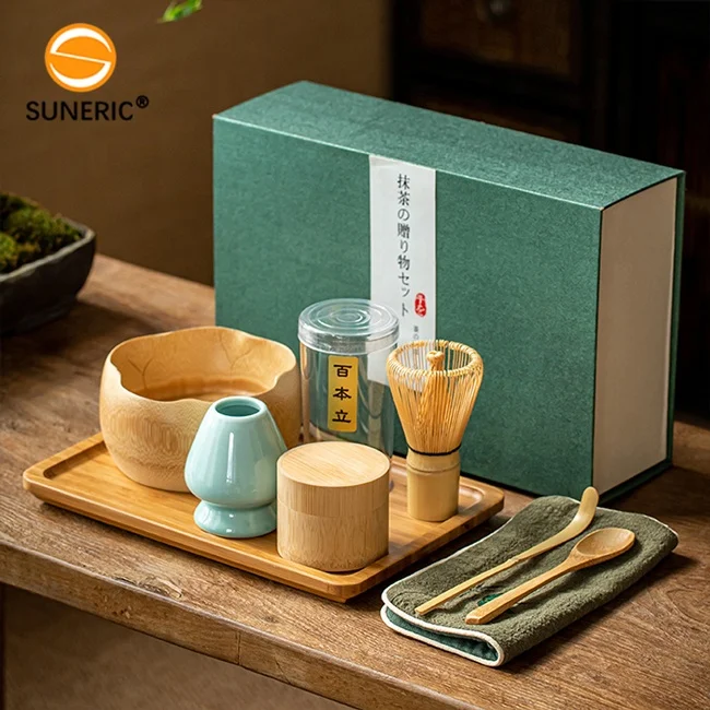

High Quality Luxury Gift Box Ceramic Matcha Japanese Bowl Whisk Spoon Holder Handmade Tea Natural Bamboo Matcha Set, As picture