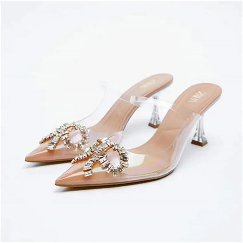 

Early spring 2022 European and American new transparent shoes back empty pointed high heel single shoes rhinocraft thin heel san