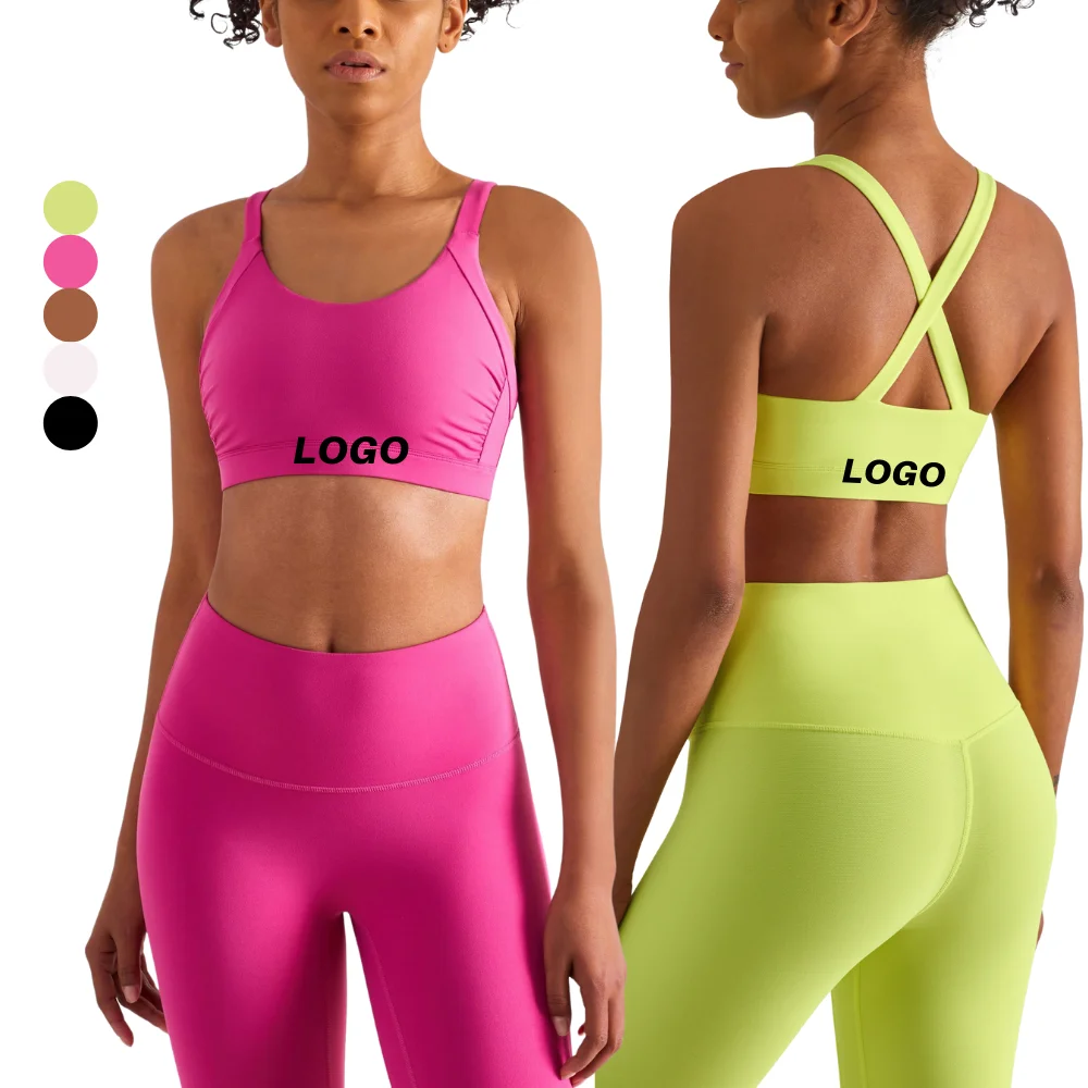 

High Quality Sportswear Crossing Beauty Back Nylon Breathable Yoga Fitness Straps Wrinkle Sports Bra