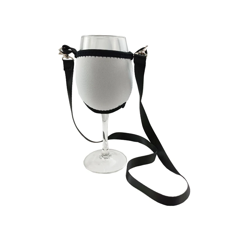 

Sublimation blank neoprene wine glass cooler holder with neck strap, Blank white