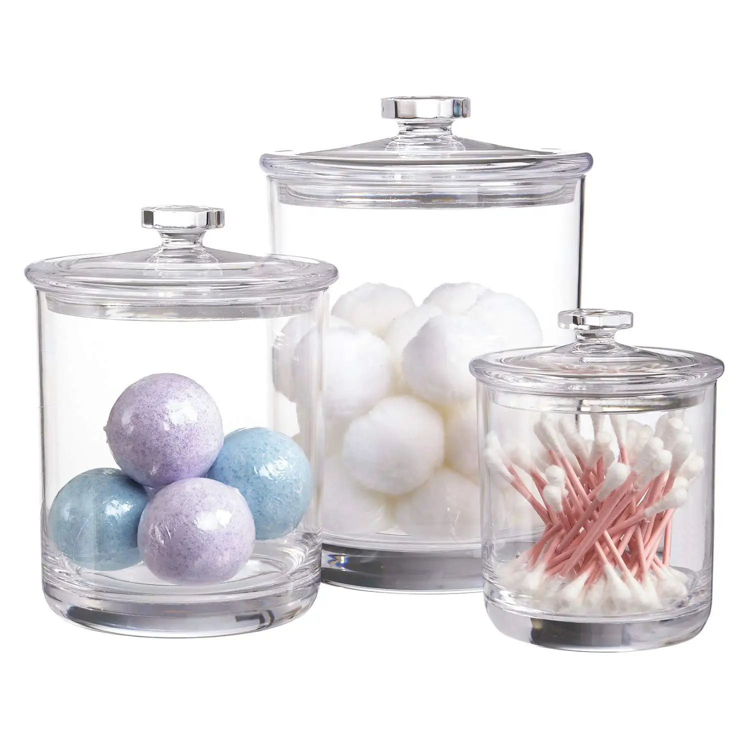Set Of 3 Apothecary Multifunctional Acrylic Jars Plastic Jars With Lids