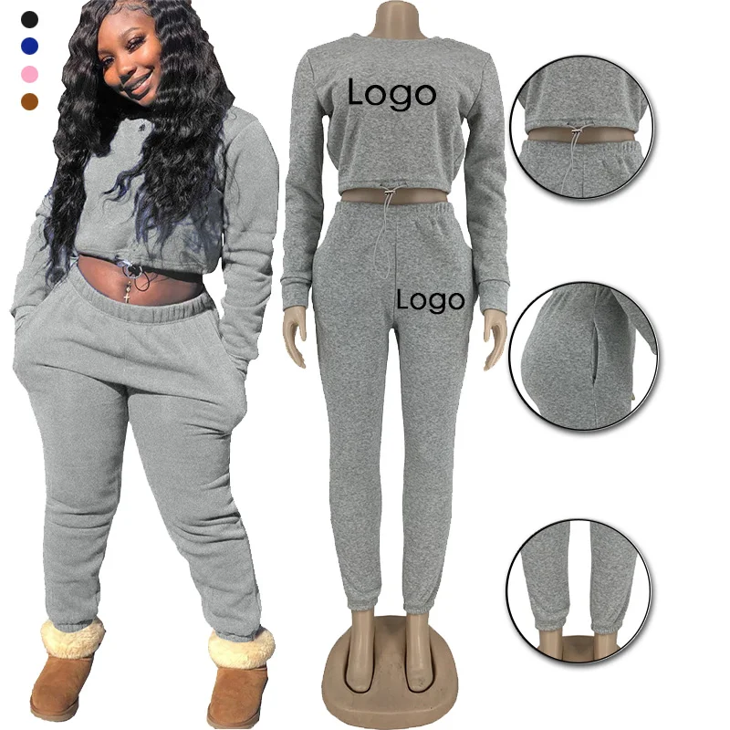 

2022 High Quality Cotton Private Label Sweat Suits Two Piece Outfits Set Women Sweatsuit Set Tracksuit, Picture color