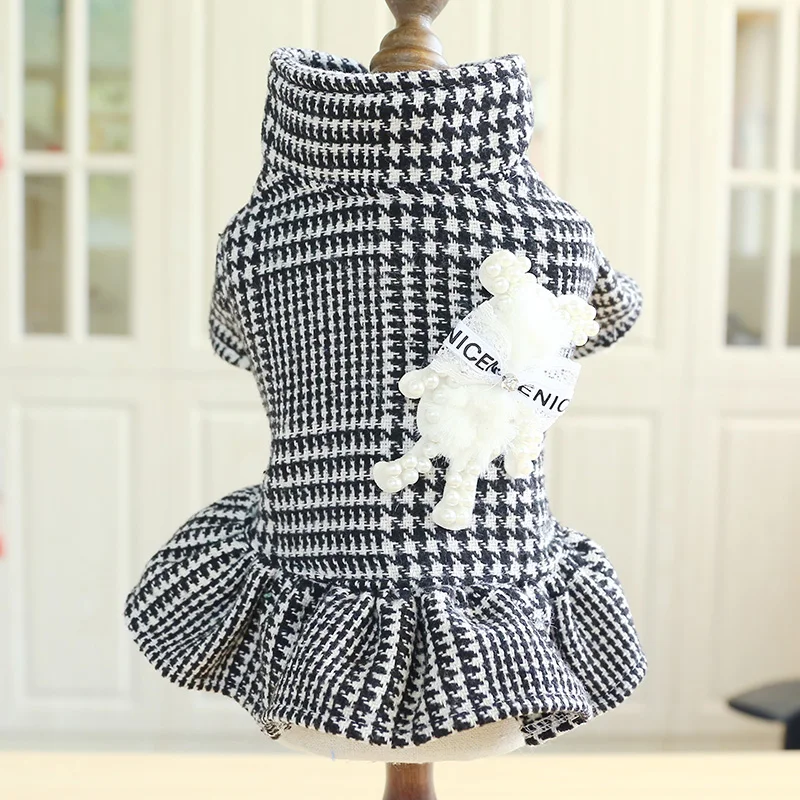 

New design British style Black Chequered dog Pet Dresses, Customized color