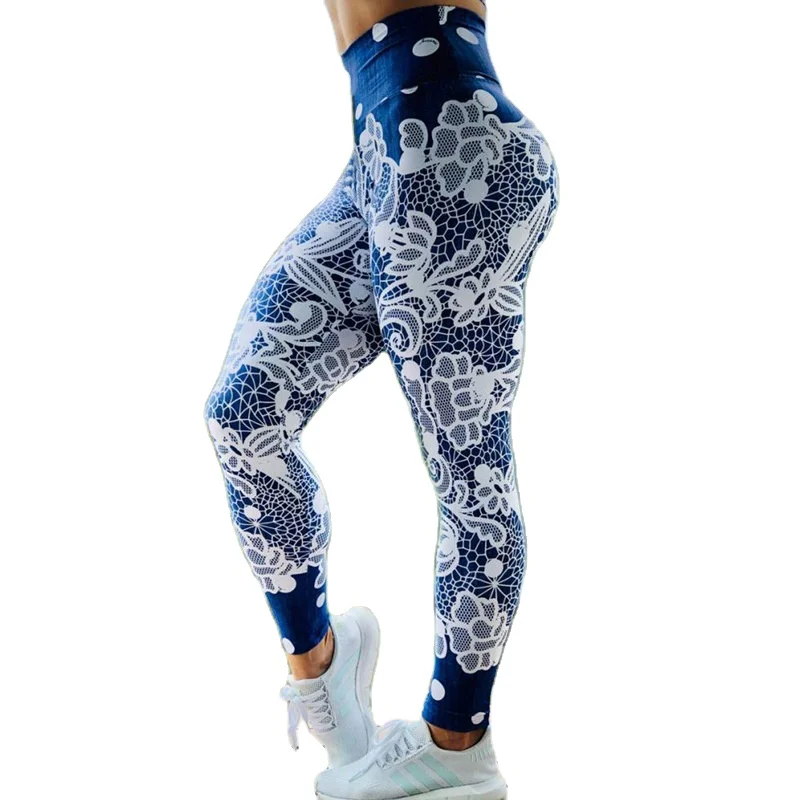 

Royal blue womens printed yoga leggings ladies plus size yoga fitness leggings