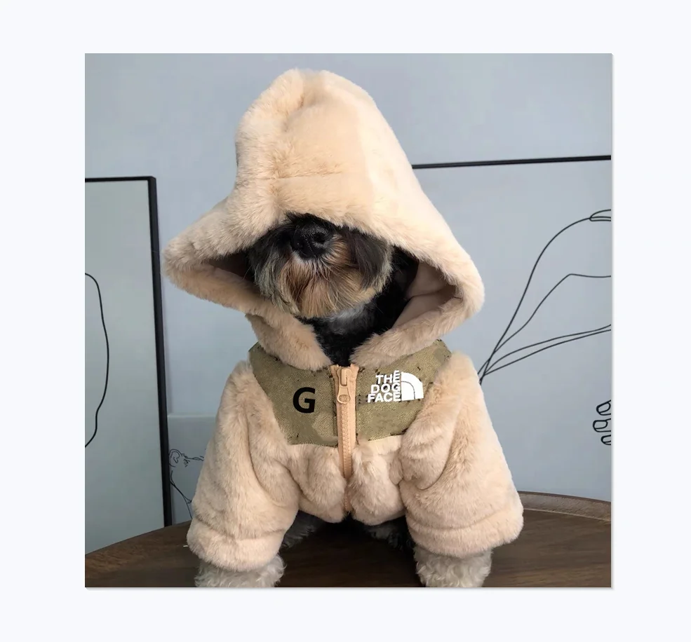 

Eco-friendly Fur Design G Letter Print Design The Dog Face Fashion Luxury Pet Warm Clothes Winter Dog Coat