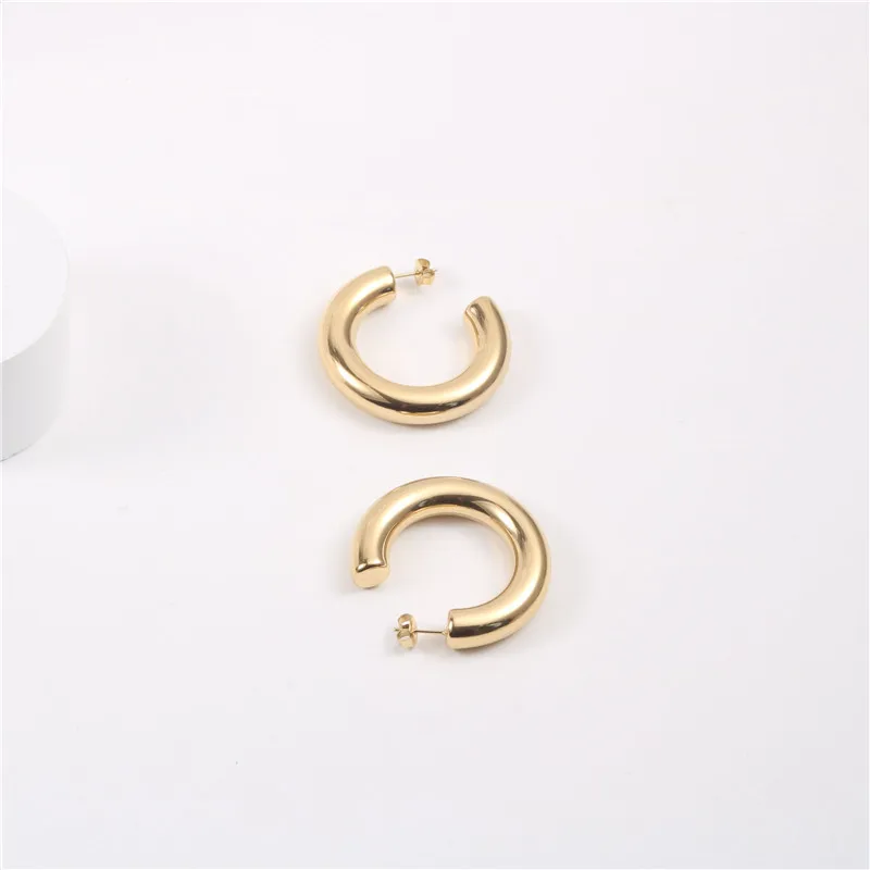 

New PVD 18K Gold Plated Hollow Hoop Earring Trendy Earring Chunky Earrings Stainless Steel Jewelry 40mm