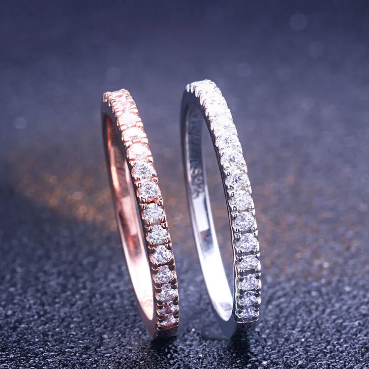 

Wholesale Shiny Zircon Stone Wedding Rings Sterling 925 Silver Stackable Ring Eternity Bands for Women