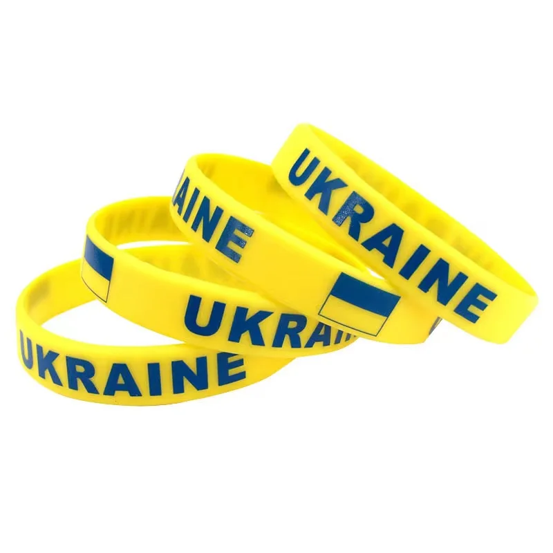 

2022 custom silicone beads elastic bangle bracelet Ukraine flags Blue Yellow UKR Ukrainian Ukraine Flag Bracelet, Pantone color