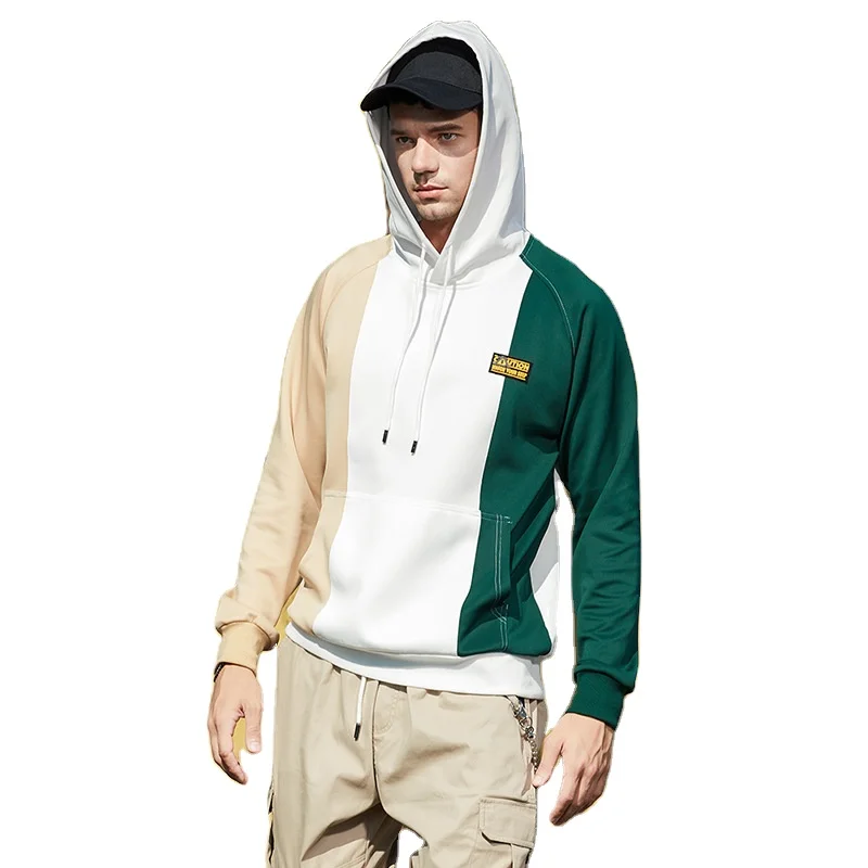 

2021 New Patchwork Mens Fashion Hoodie Pullover High Quality Casual Sports Shirt