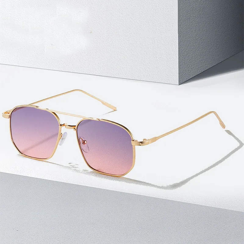 

New Metal Polygonal Korean Trendy Ocean Lens Sunglasses gafas mujer 2022