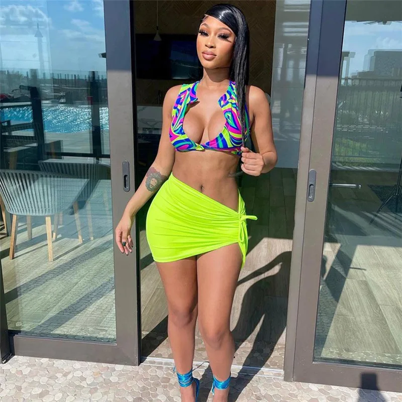 

M04668 - fashion printed camisole and shirt drawstring women two piece set