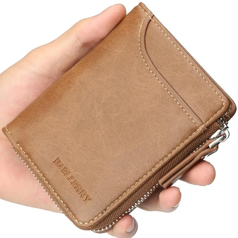 

2022 valentines day gift for men baellerry portmonai rfid pu leather Coin wallet bifold short card holder zipper wallets for men, Picture shows