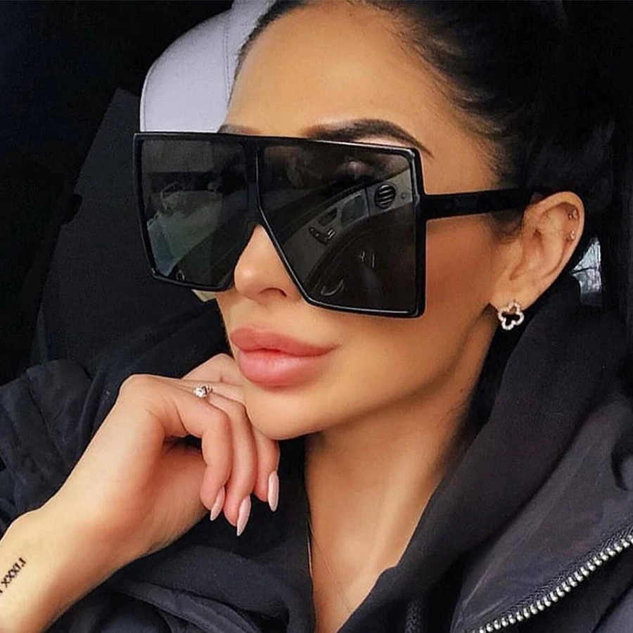 

Free Shipping Custom 2021 2022 Fashion Black Shades Trendy Big Oversized Square Sunglasses Sun Glasses For Women Ladies
