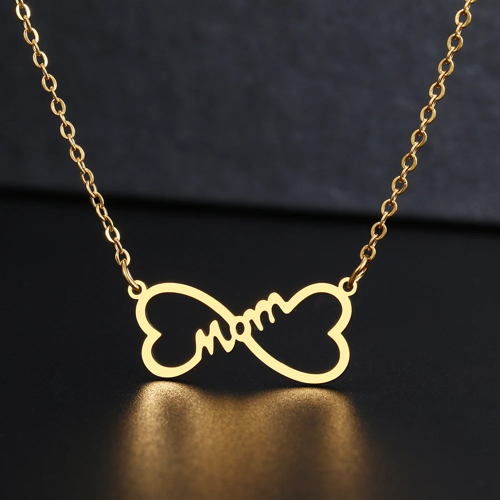 

Stainless Steel Necklaces Bone Letter MOM Pendant Chain Collar Fashion Necklace For Women Men Jewelry Party Mother's Gifts 1Pcs, Silver gold