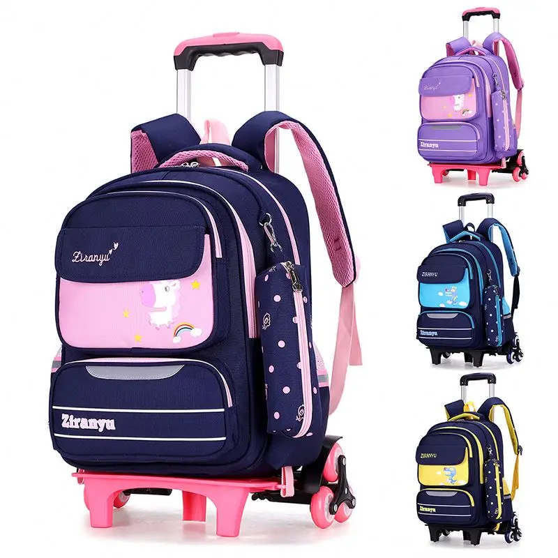 

New design girls trolley backpack 3d kids school book bags with wheels, Customized color