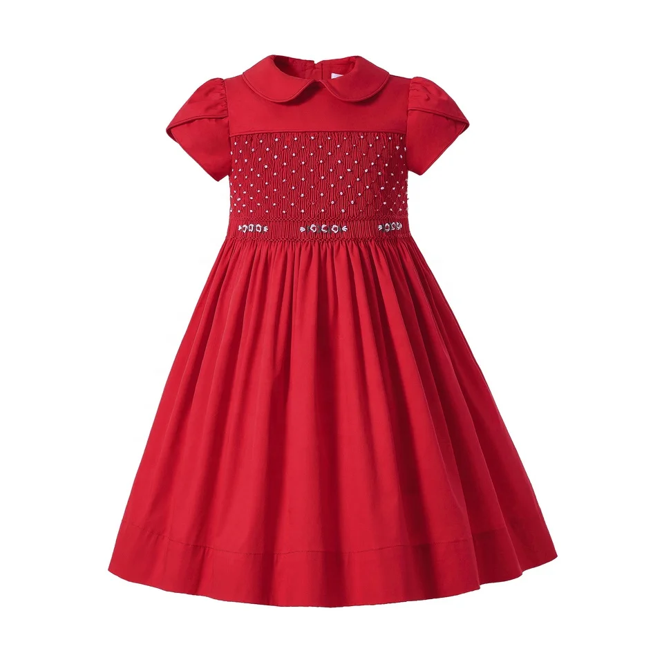 

2021 Pettigirl Summer Hand Smocked Embroidered Dresses Unique popular Smocked Dresses for Girls Red Smocked Dress Kids